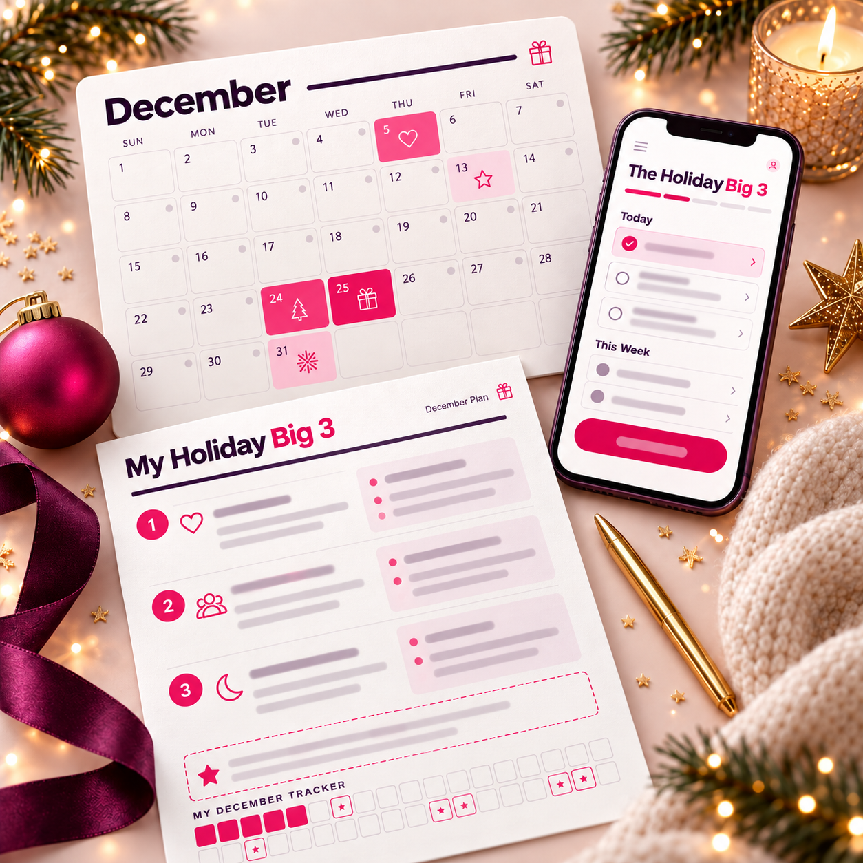 Your Holiday Big 3 cheat sheet and your December tracker