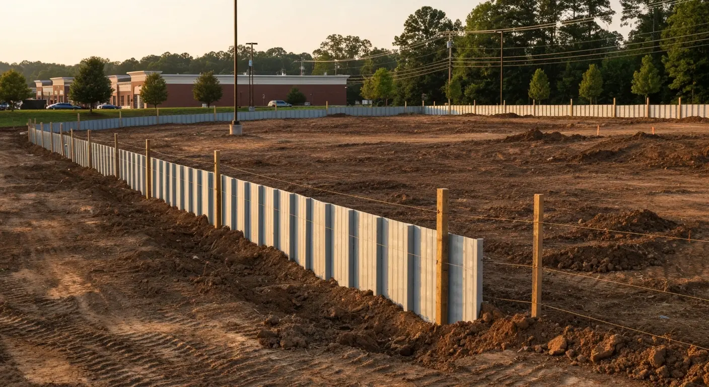 Silt fence and erosion control at construction site