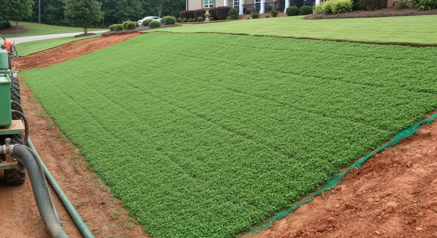 Hydroseeded slope with vegetation