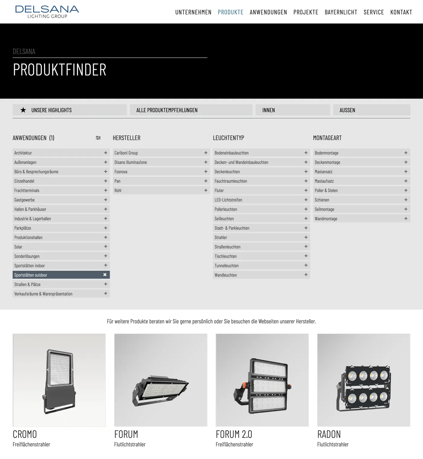 Produktfinder mit Filter Sportstätten outdoor: Cromo, Forum, Forum 2.0, Radon