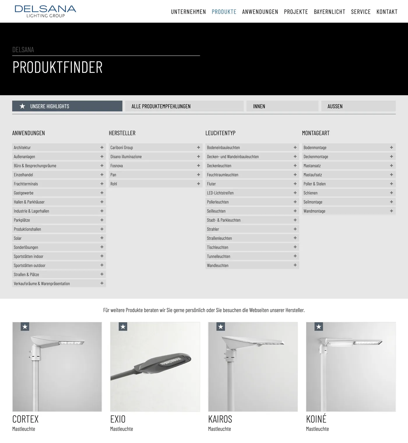 delsana.com, Produktfinder mit Highlights