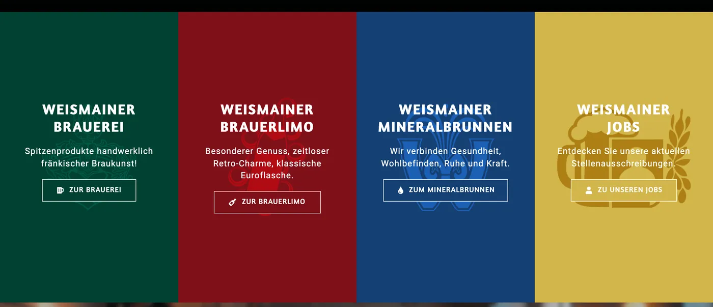 Die vier Kacheln der Startseite