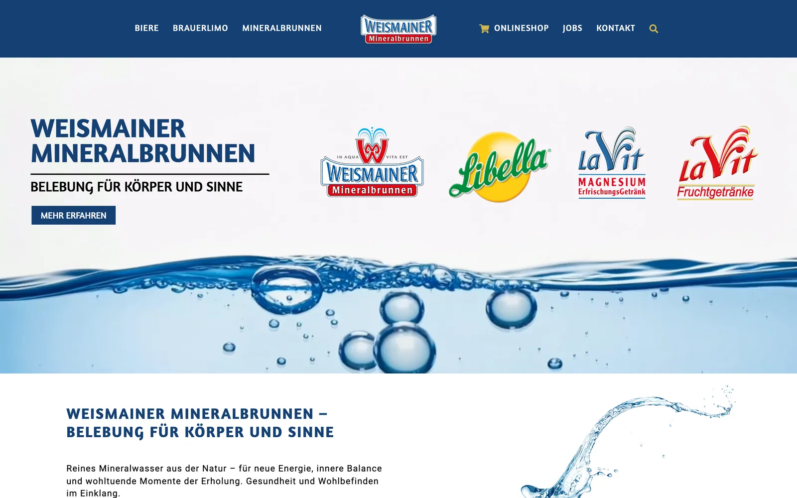 weismainer.de, Mineralbrunnen in blauer Markenwelt