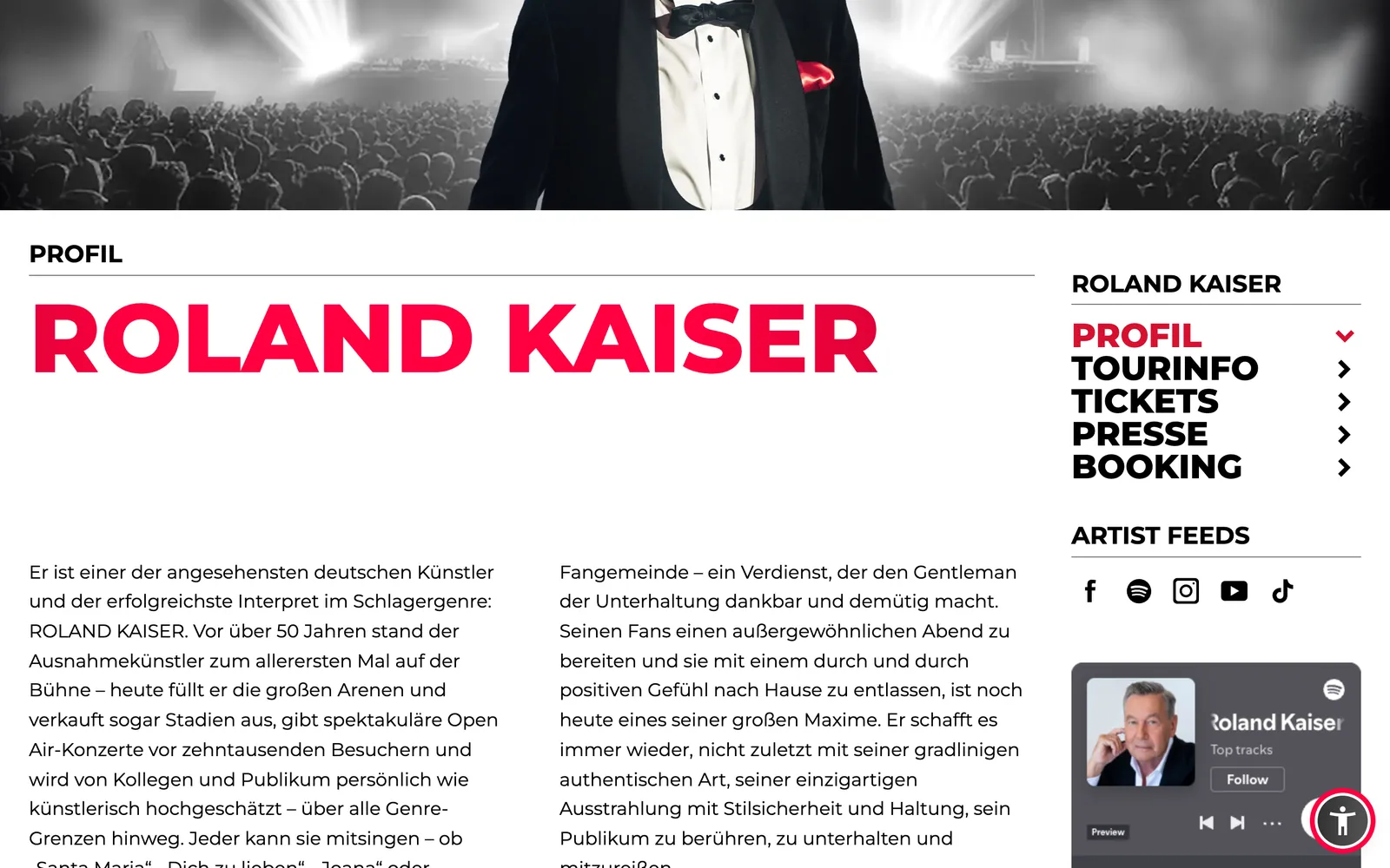 semmel.de, Künstlerseite Roland Kaiser in der Standardansicht