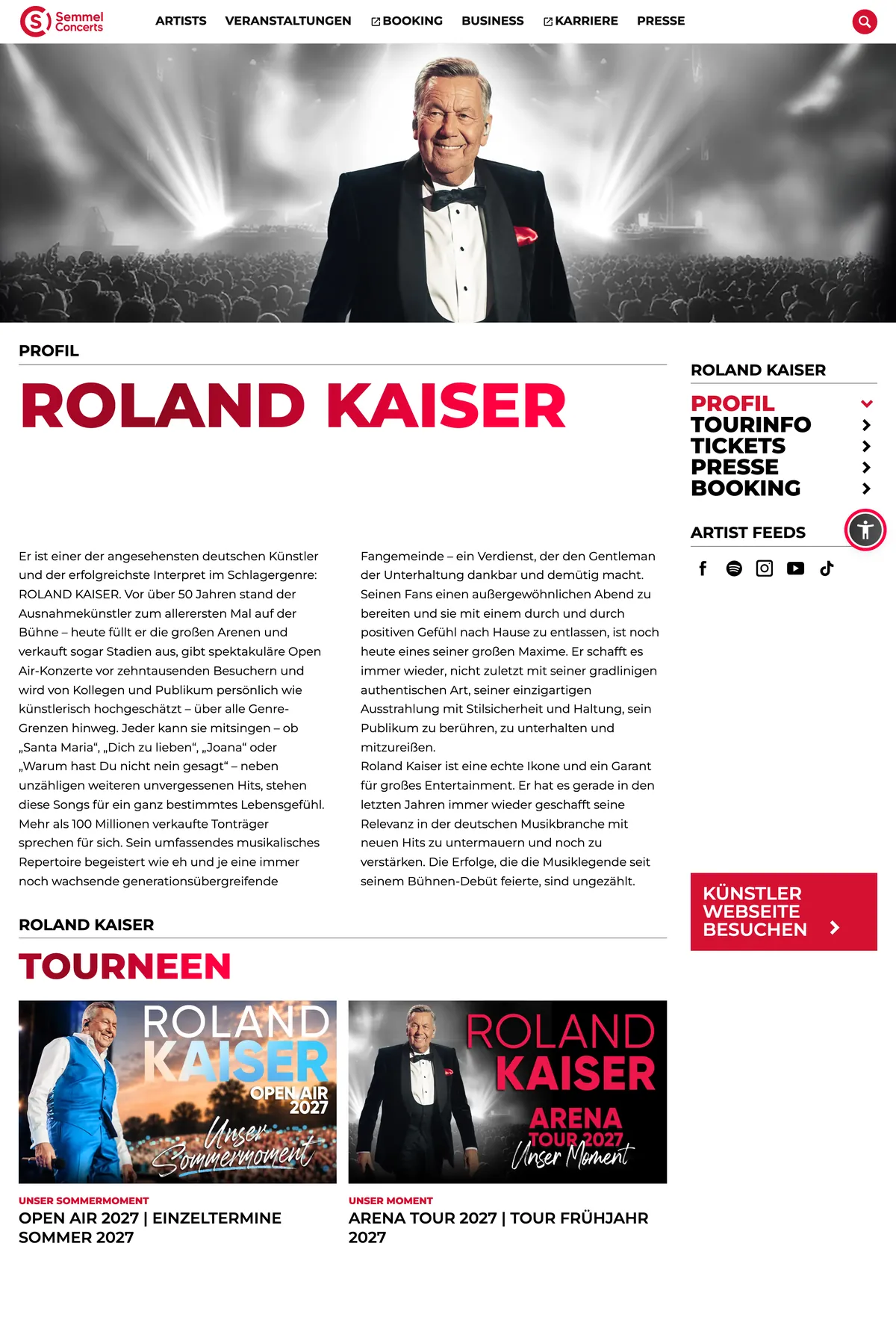 Bild: semmel.de, Künstlerseite mit Profil und Tourneen