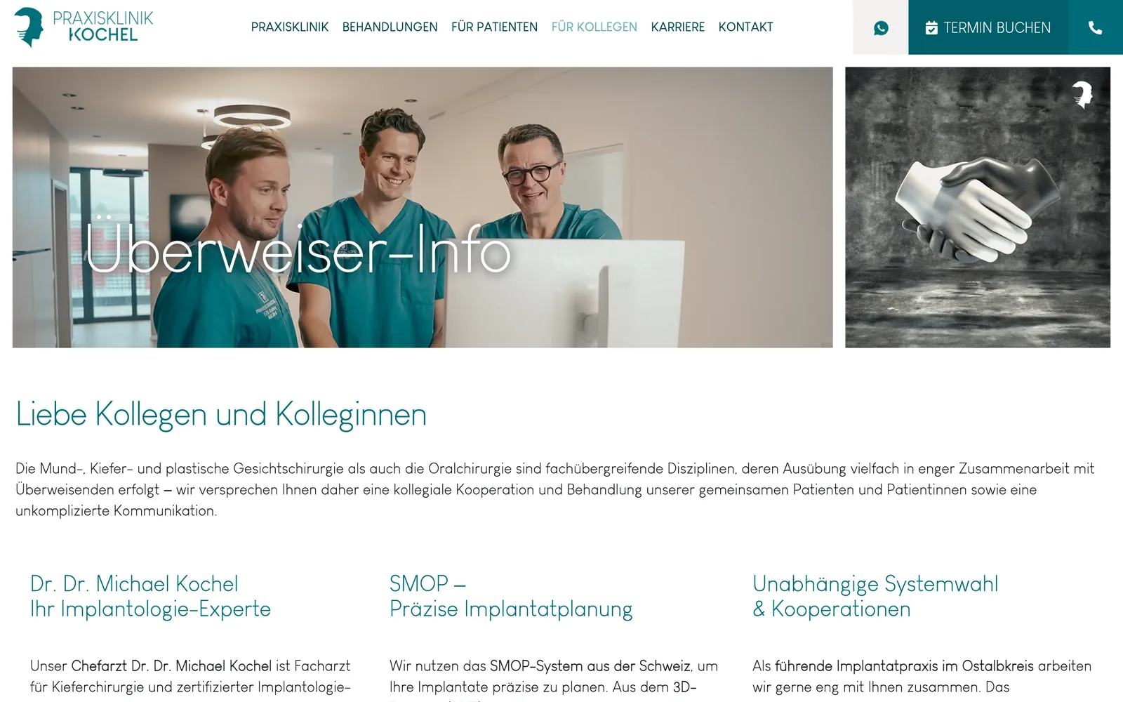 Kollegen-Bereich von praxisklinik-kochel.de für überweisende Zahnärzte