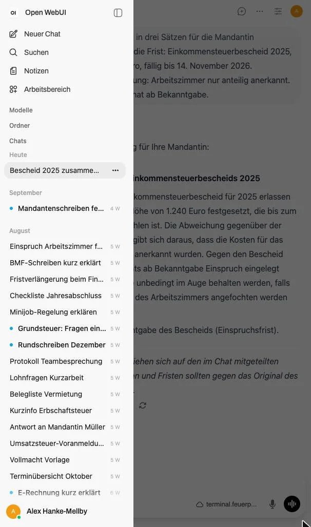 Menü mit Verlauf auf dem Handy