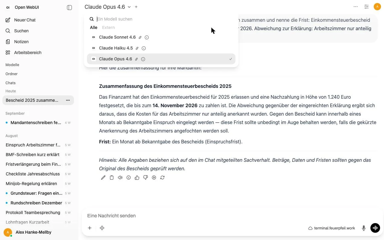 Auswahl des Sprachmodells in der Oberfläche