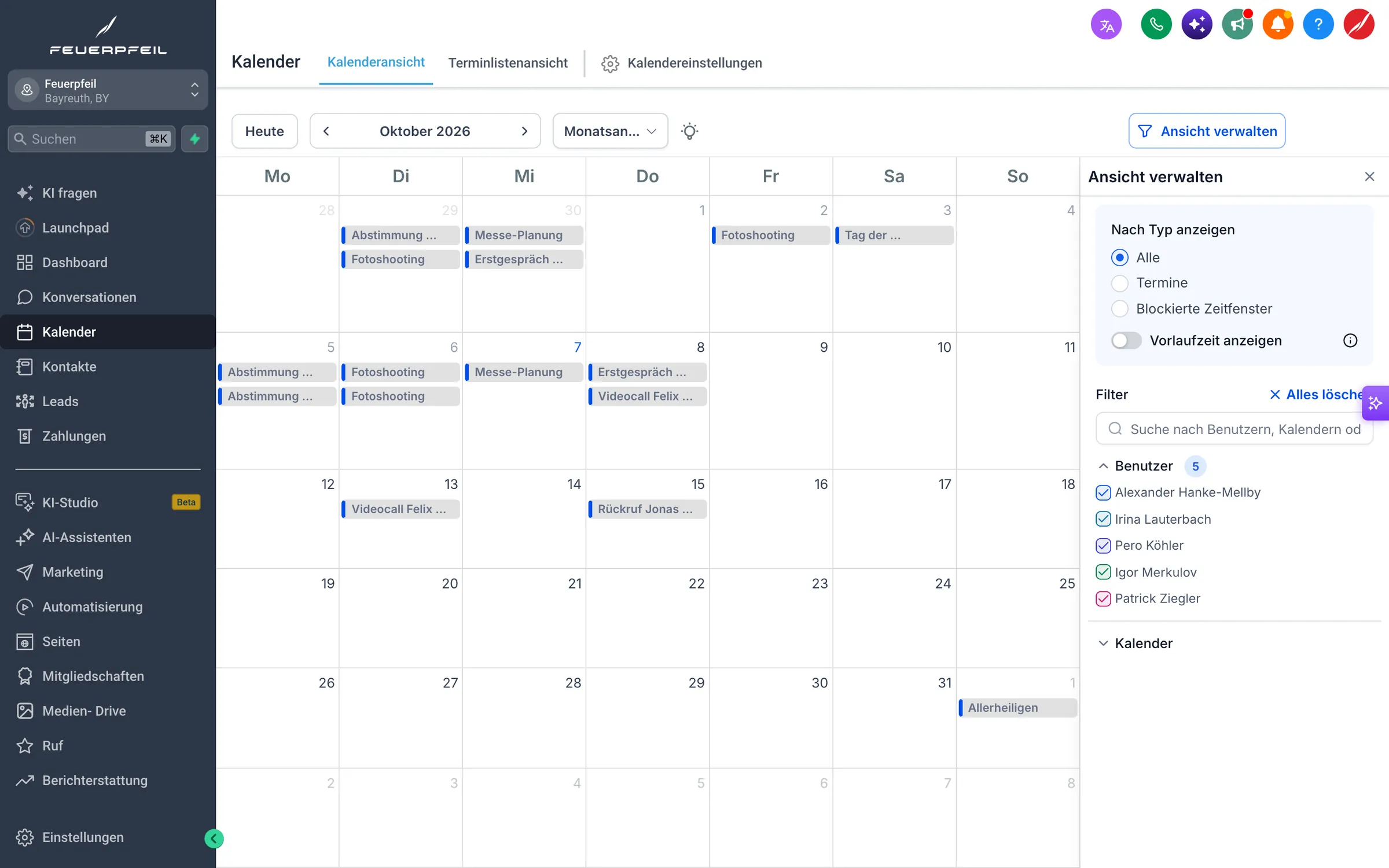 Kalender: die Termine des ganzen Teams in einer Ansicht
