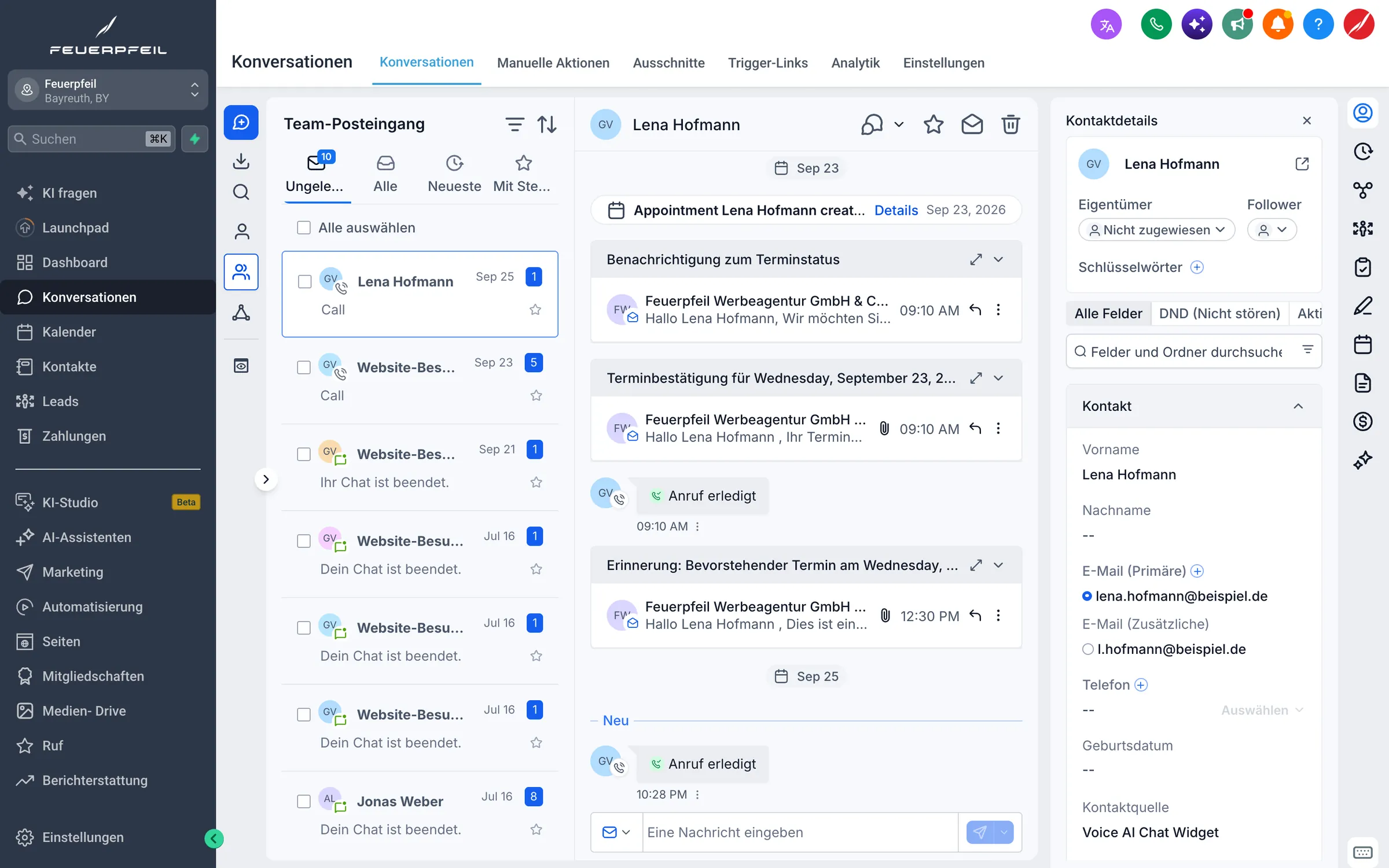 Posteingang: Anrufe, Chats, E-Mails und SMS beim Kontakt