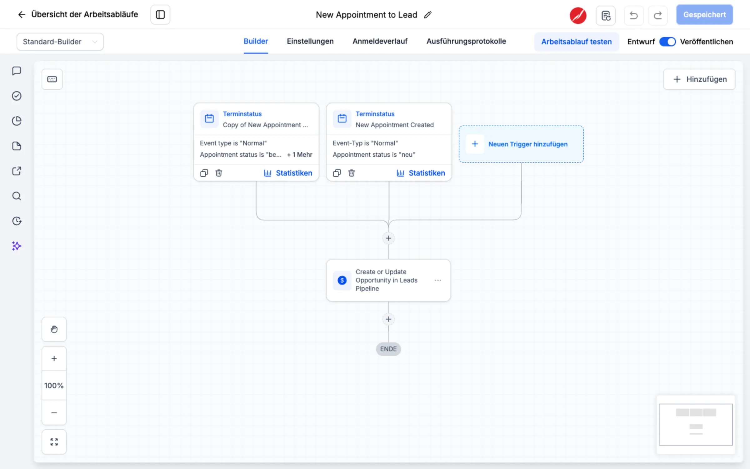 Automation: Ein neuer Termin legt den Vorgang in der Pipeline an