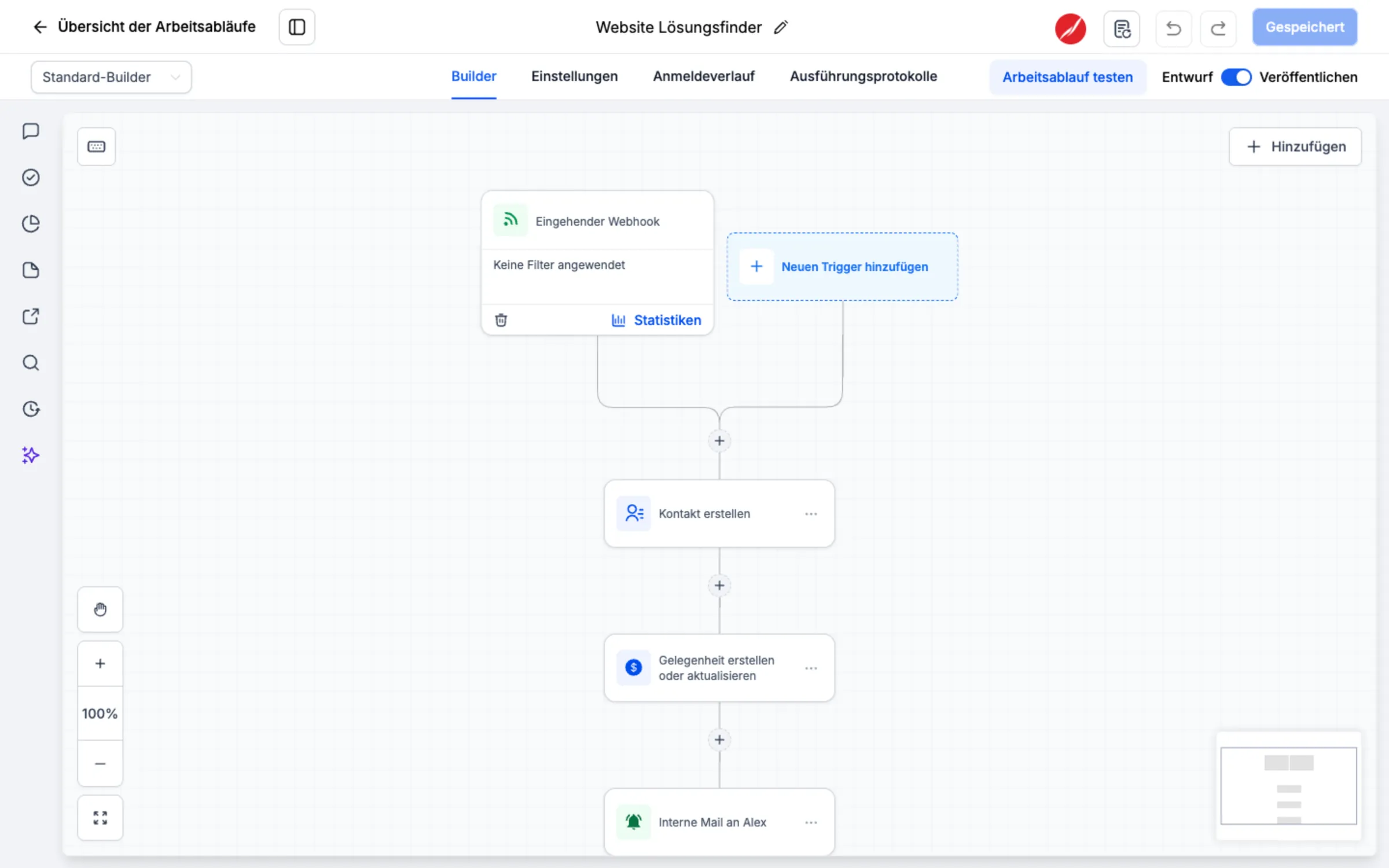 Automation: Anfrage aus dem Lösungsfinder wird Kontakt, Vorgang und Nachricht ans Team