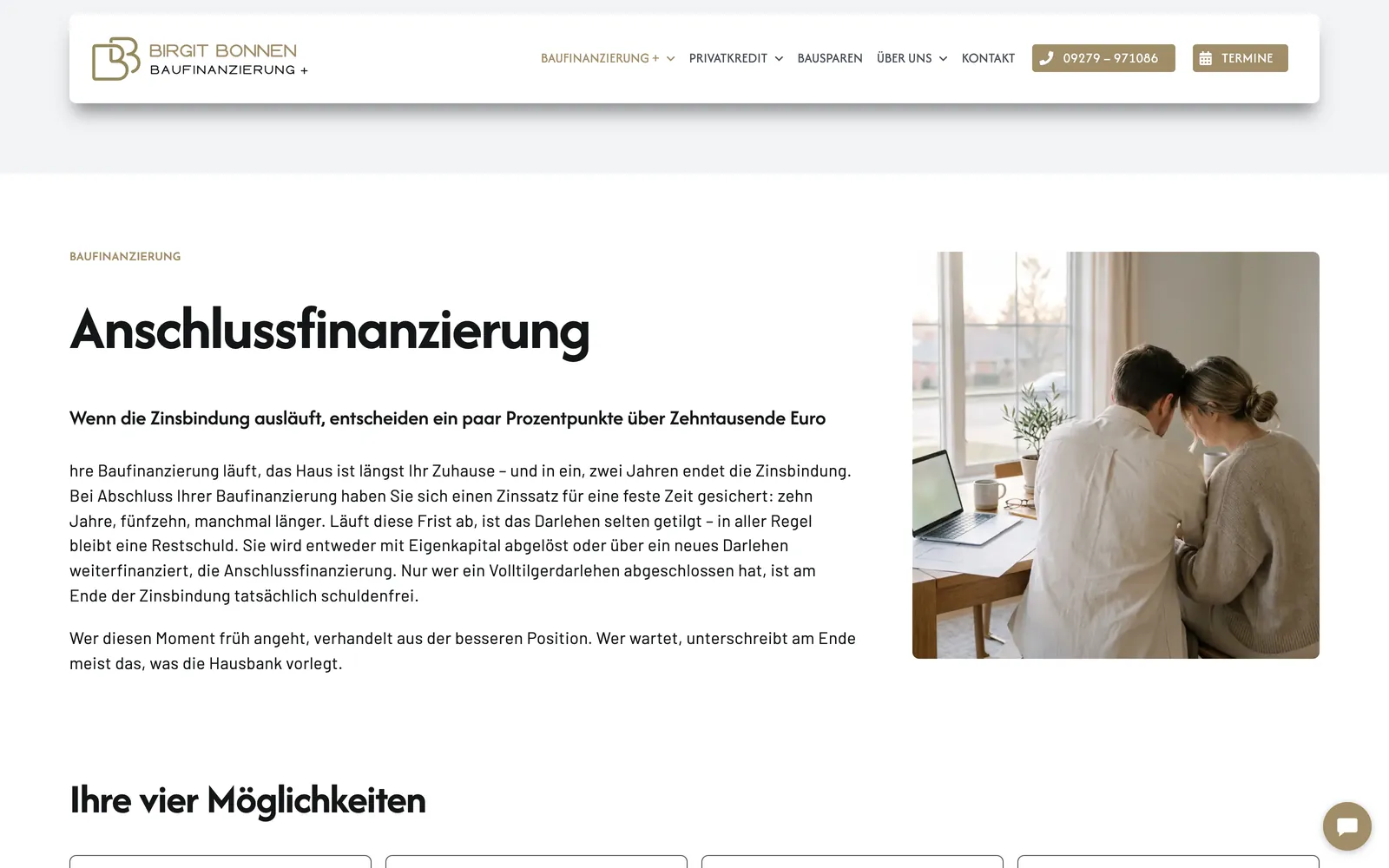 Anschlussfinanzierungs-Seite von bb-finanzteam.de