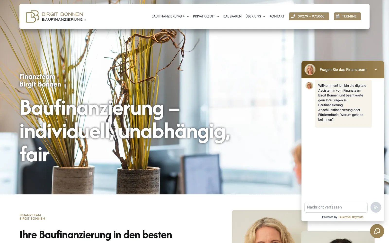 Die Chat-Assistentin im Design der Website