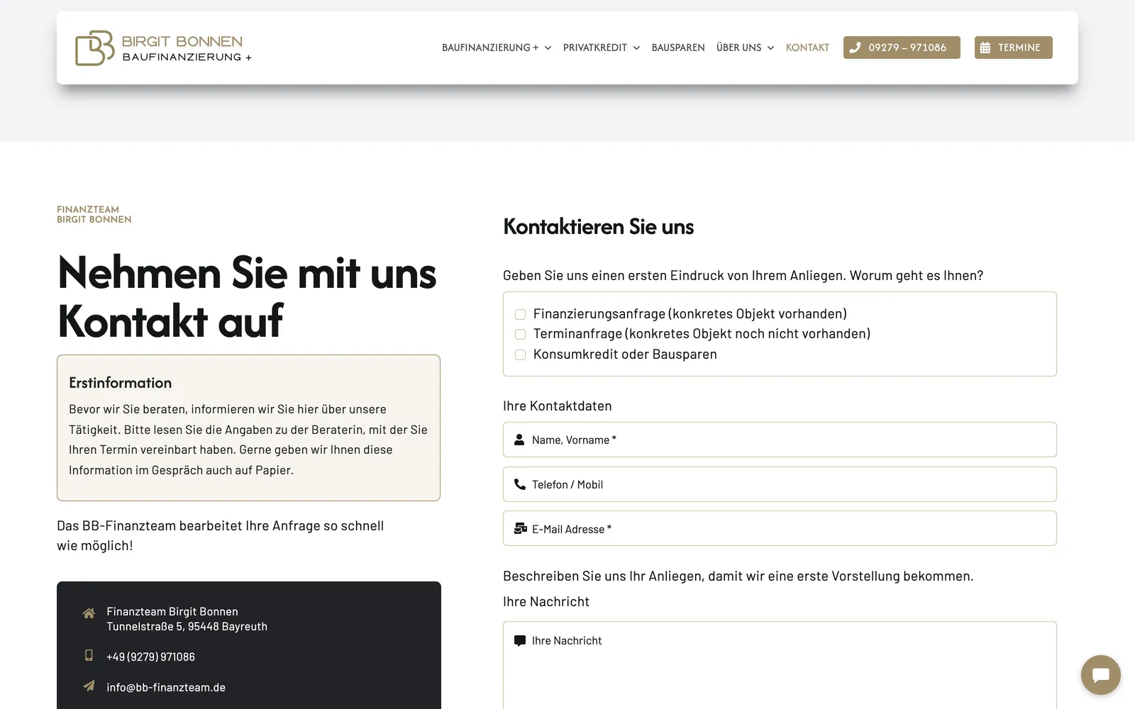 Kontakt-Seite von bb-finanzteam.de