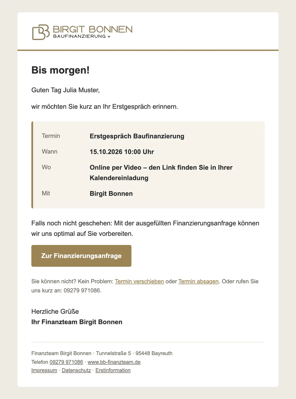 Erinnerung einen Tag vorher