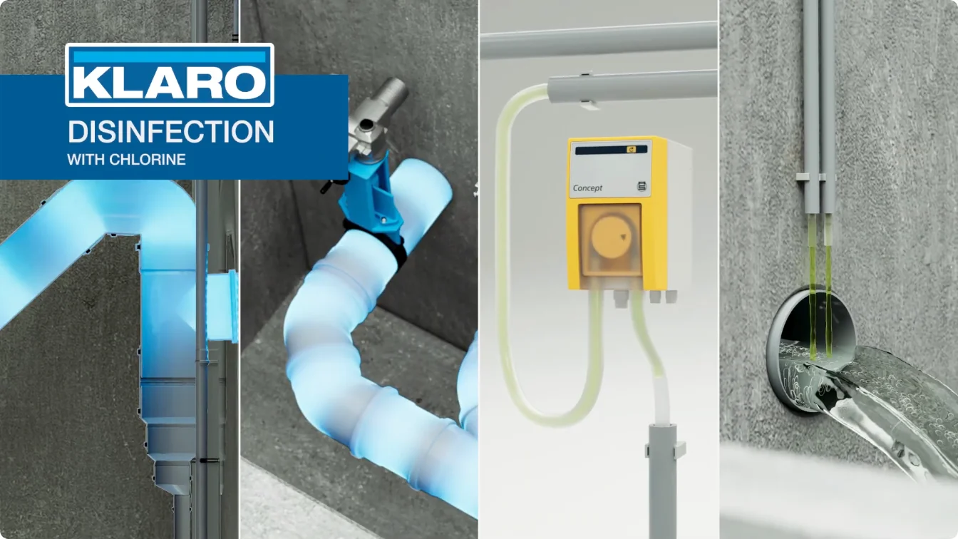 3D-Animation: Desinfektion mit Chlor, Dosierpumpe und Leitungen