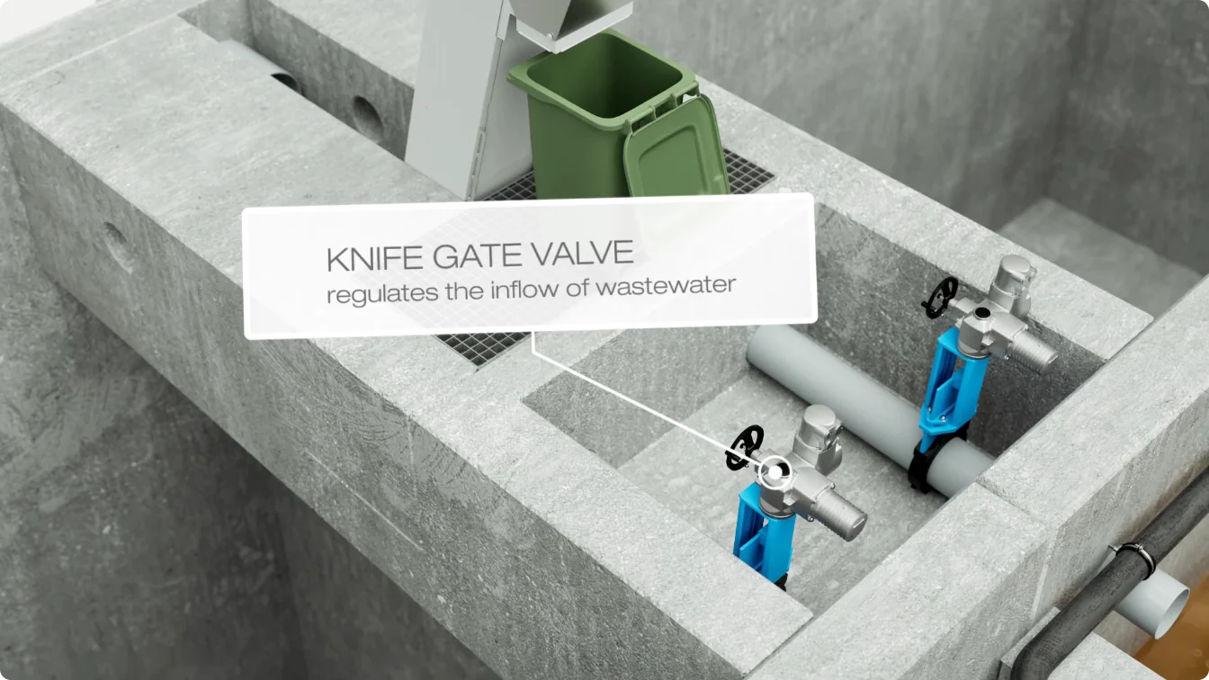 3D-Animation: Zulauf mit Schieber in der Betonanlage KLARO MAX