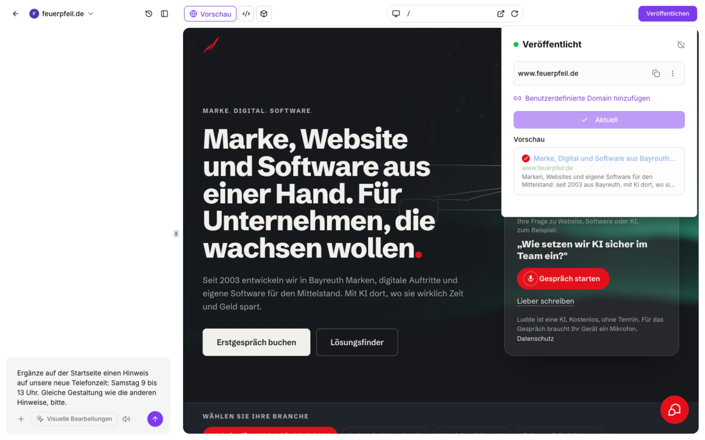 KI-Studio: Online geht eine Änderung erst mit Ihrem Klick