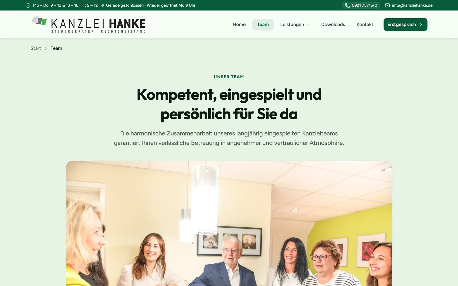 Bild: Teamseite der Kanzlei Hanke