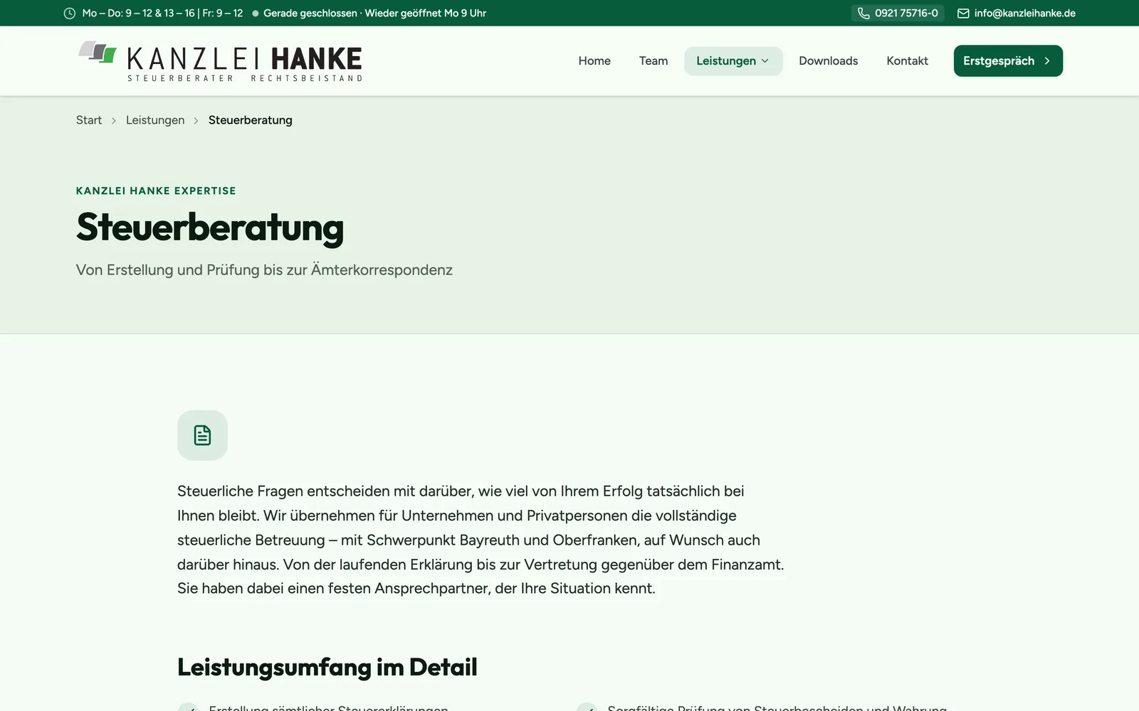 Leistungsseite Steuerberatung