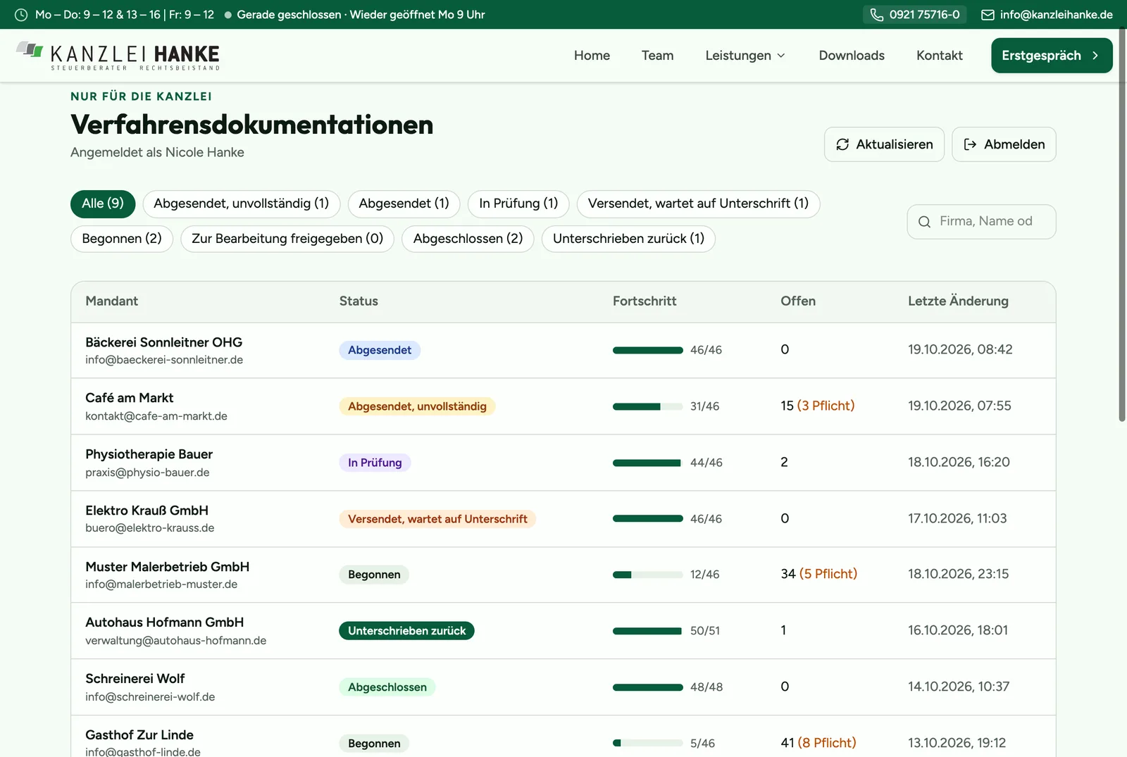 Bild: Verwaltung der Verfahrensdokumentationen