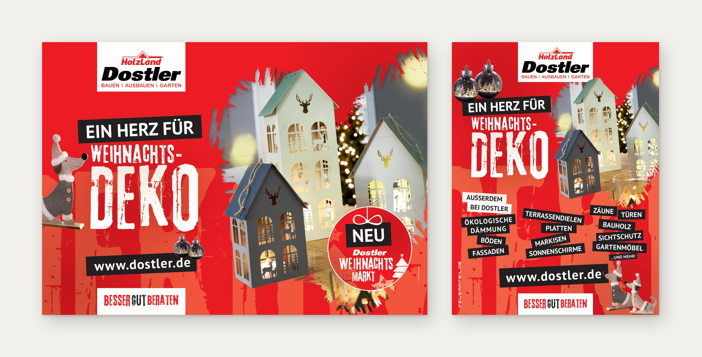 Großflächenplakat und Zeitungsanzeige „Ein Herz für Weihnachtsdeko“ nebeneinander