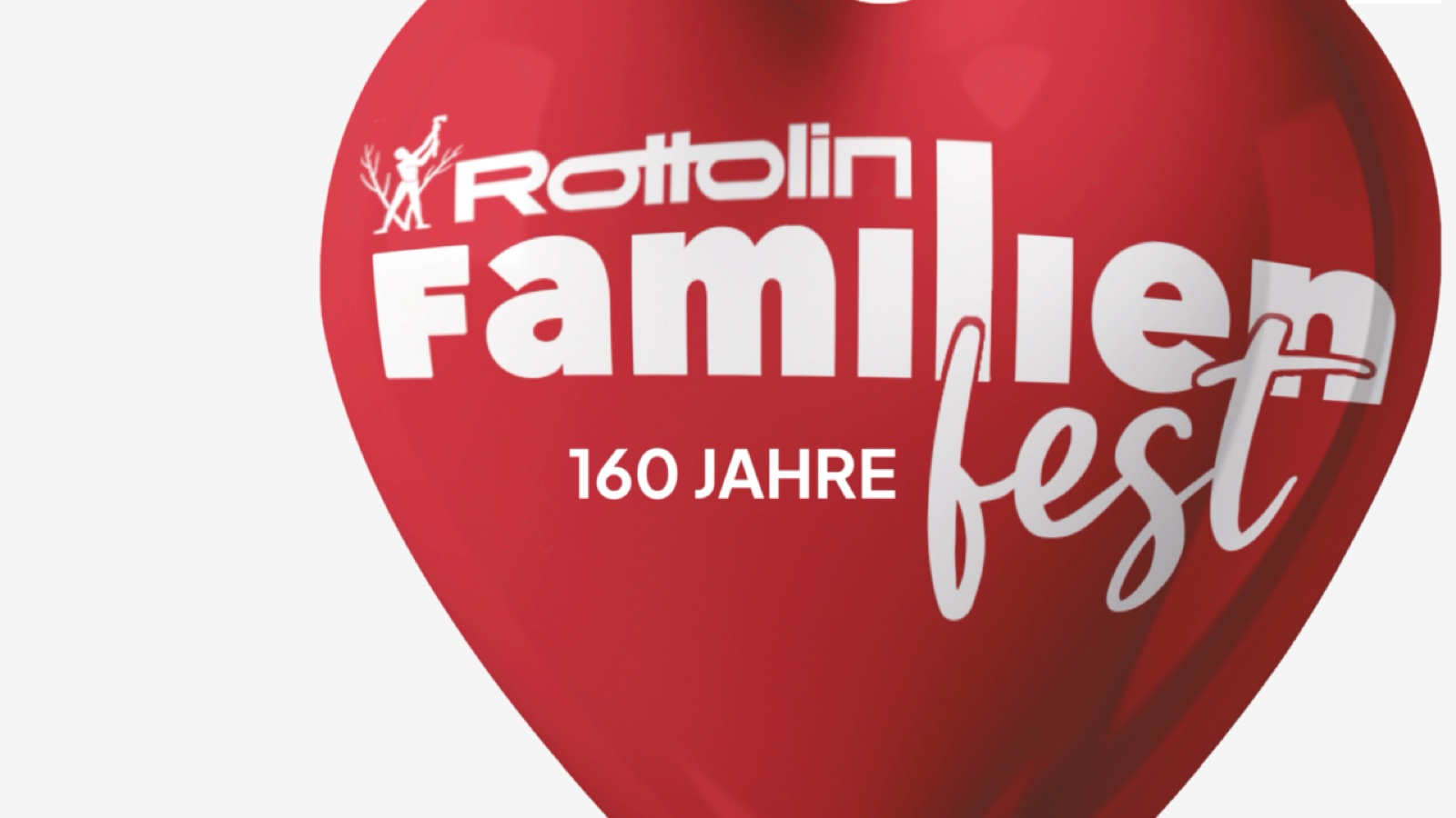 Rotes, glänzendes Herz mit dem Rottolin-Logo und dem Schriftzug Familienfest, 160 Jahre