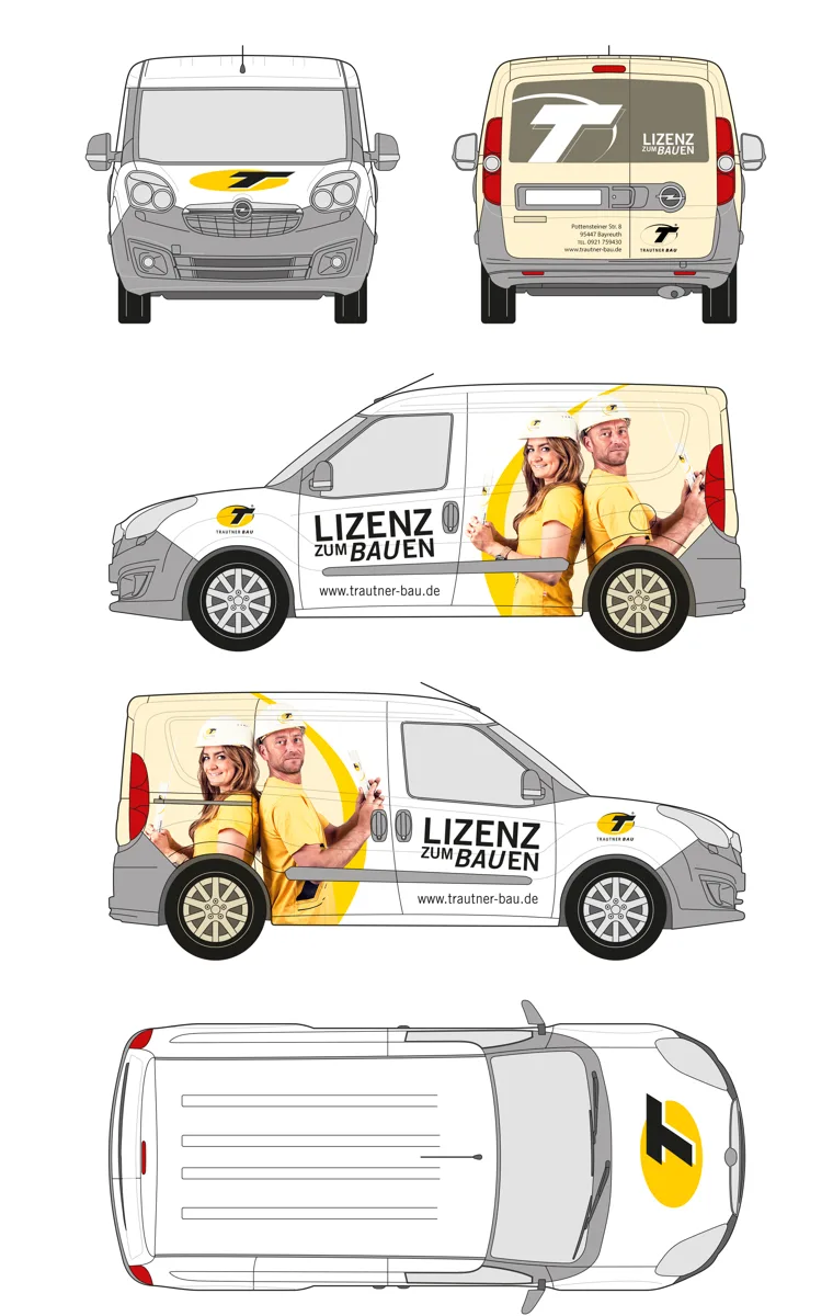 Entwurf Opel Combo Trautner, vier Ansichten
