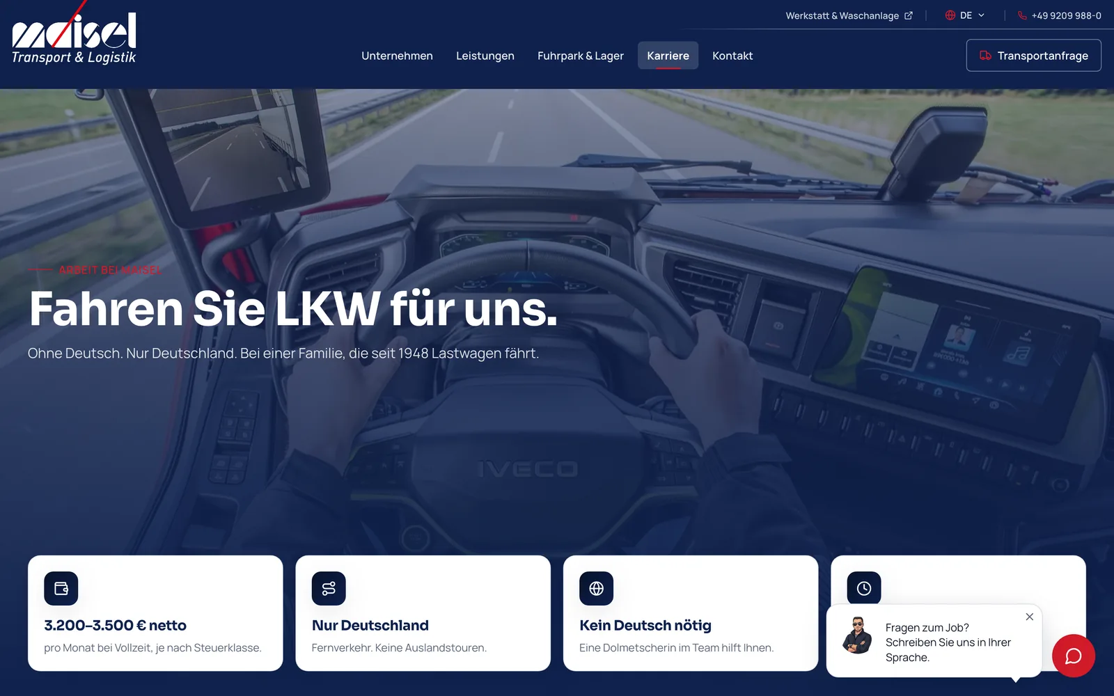 Bild: Karriereseite maisel-spedition.de auf dem Desktop