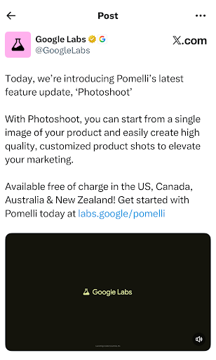 Pomelli’s ad on X, highlighting its Photoshoot feature.