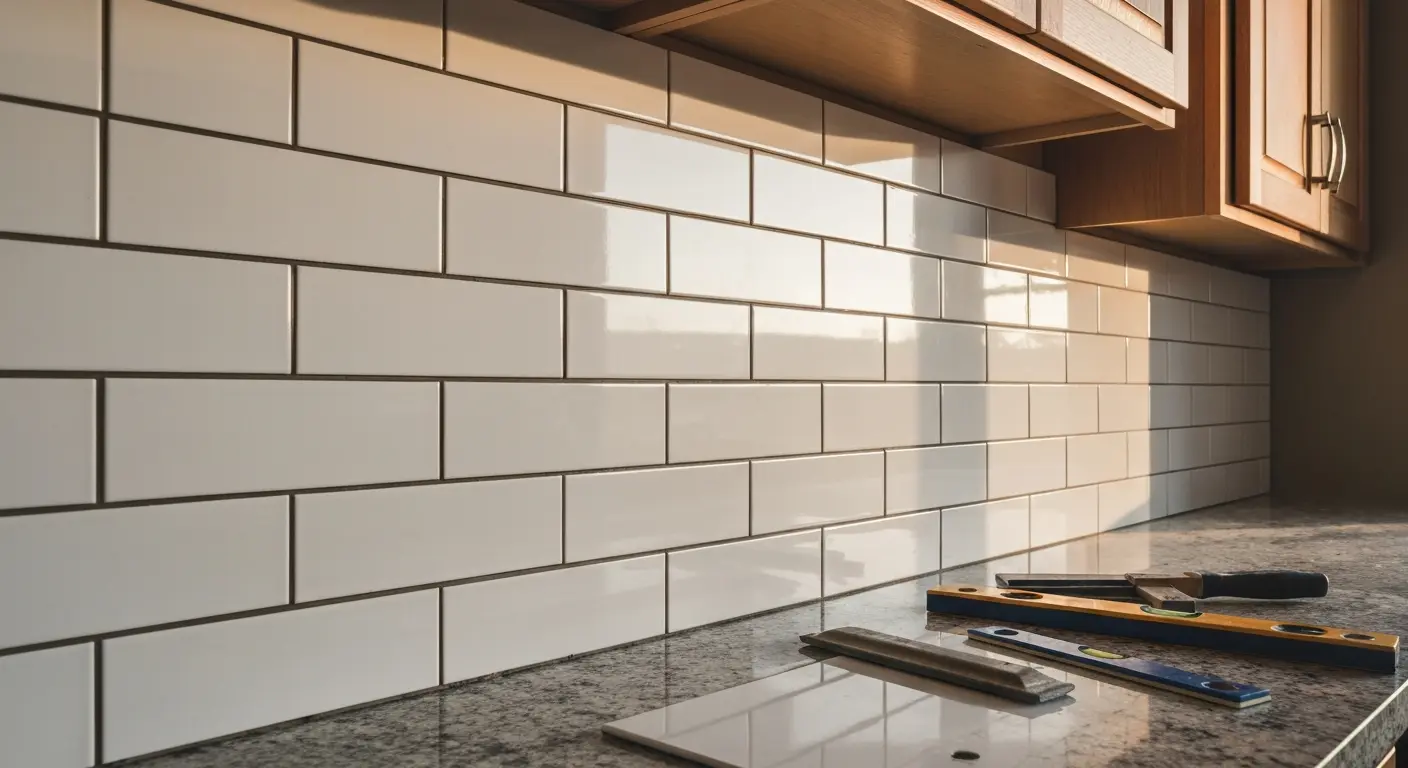 Ceramic tile kitchen backsplash installation