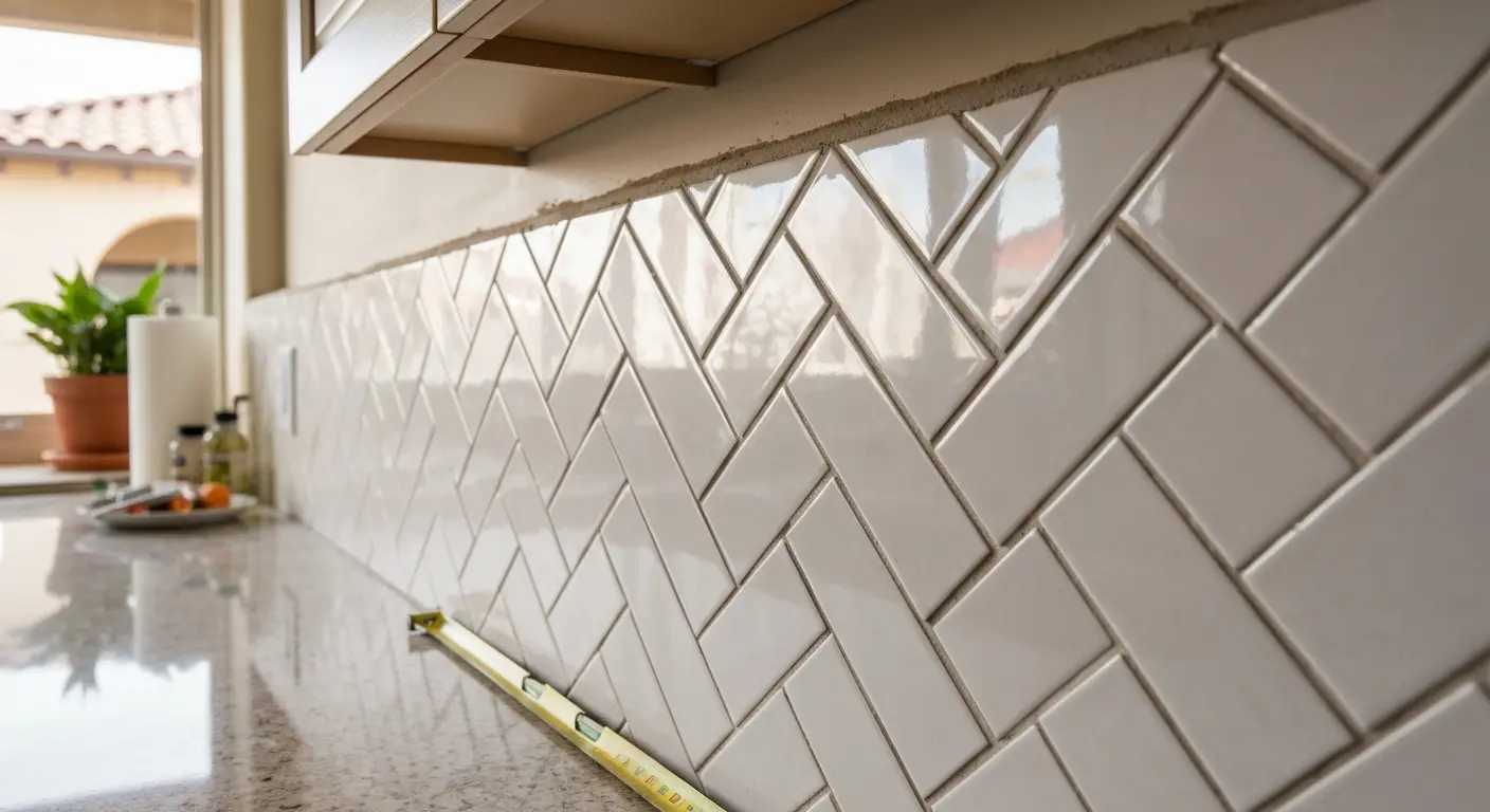 Modern kitchen tile backsplash installation