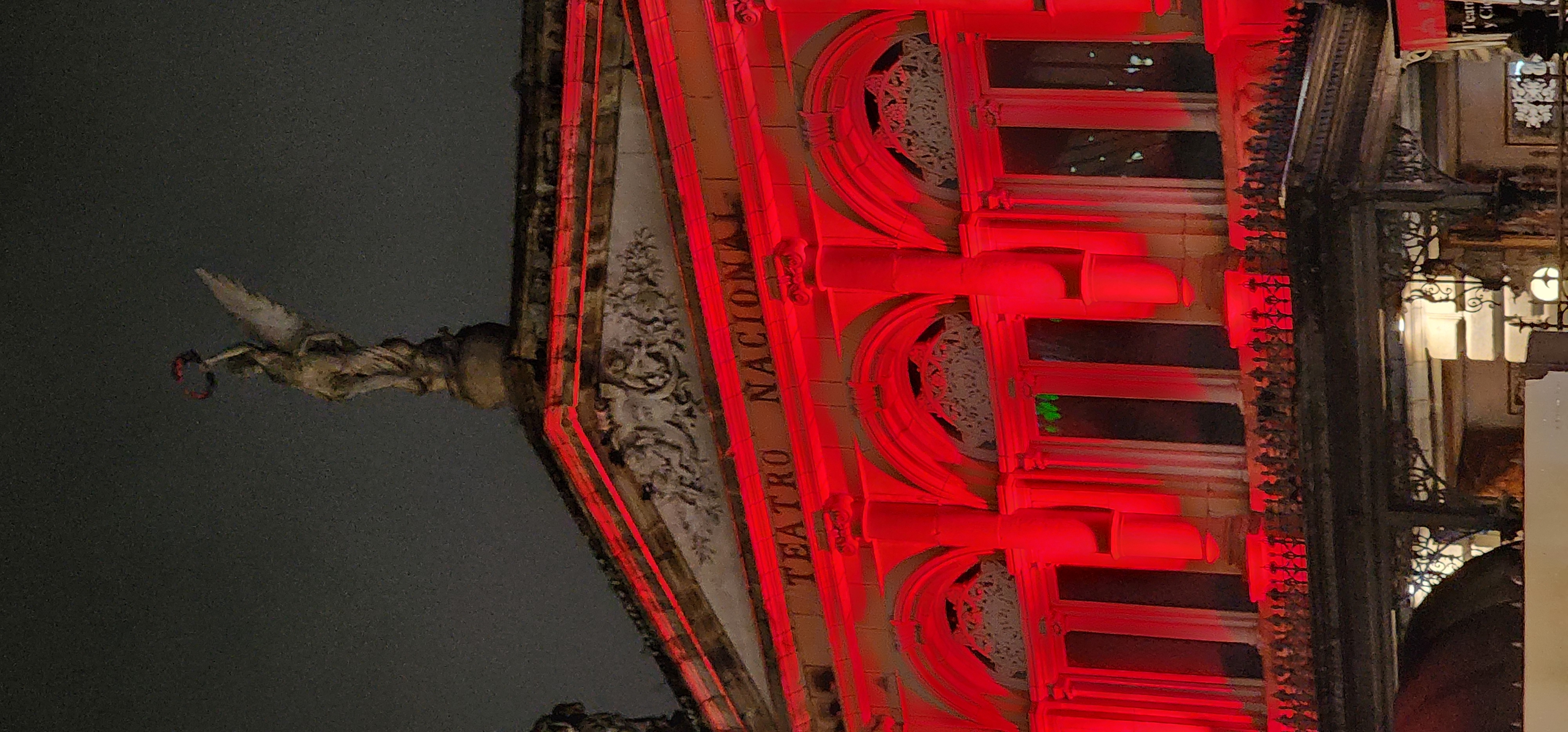 Teatro Nacional in San José illuminated at night