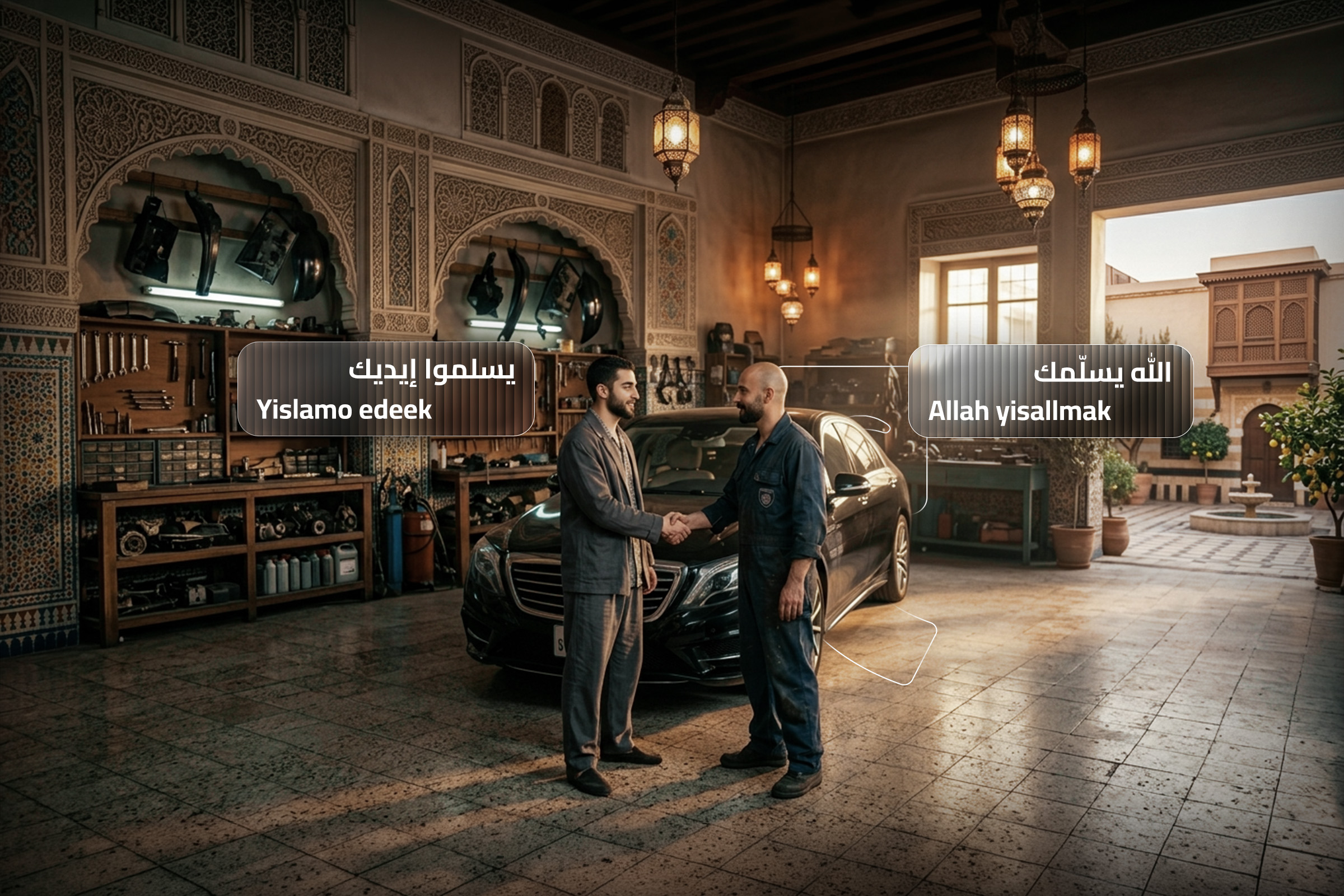 Yislamo edeek and Allah yisallmak meaning thank you and polite reply in Arabic with a real-life conversation example