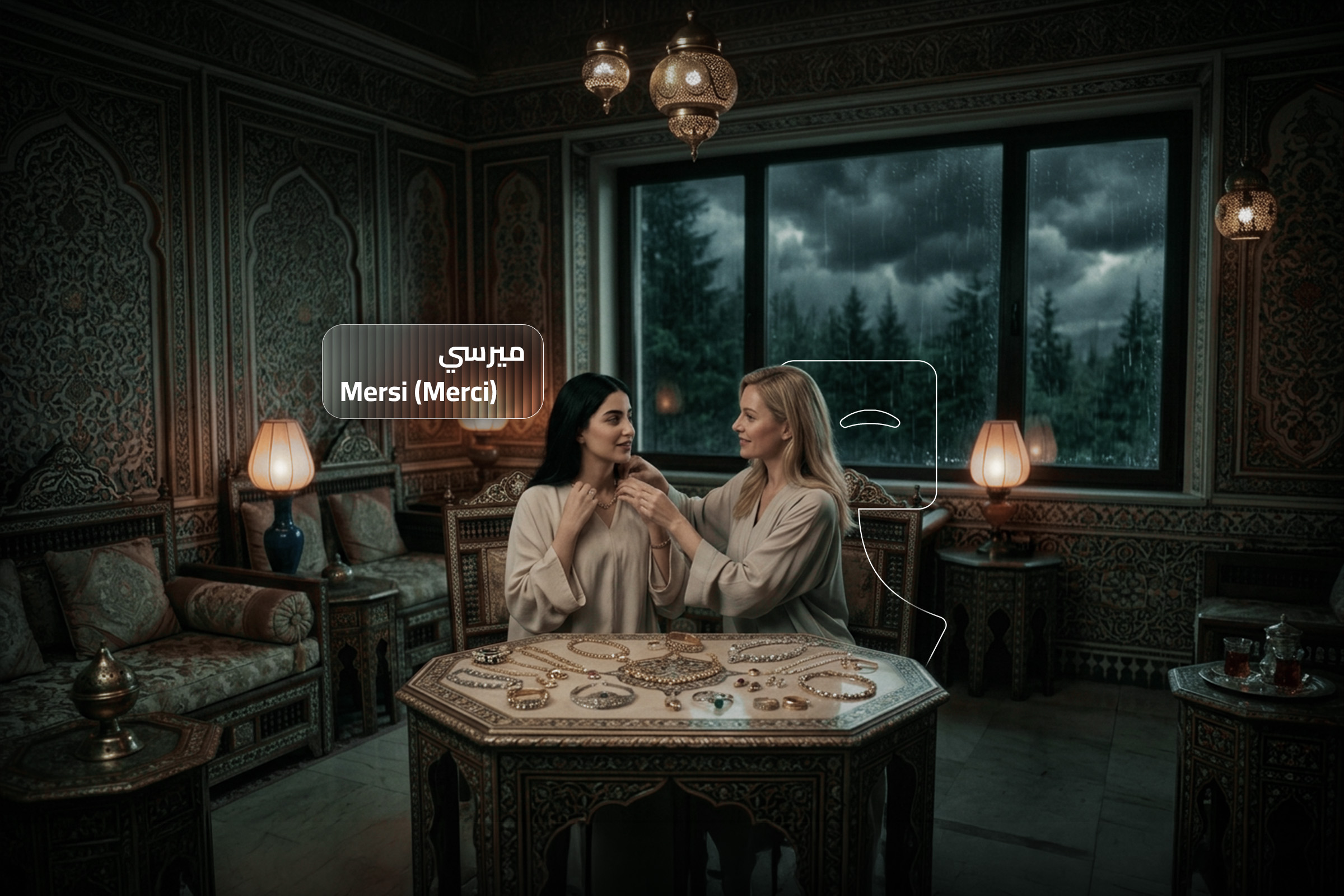 Merci (مرسي) meaning thank you in Moroccan Arabic with a real-life conversation example in a traditional setting