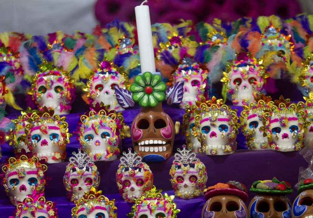 little decorated sugar skulls displayed