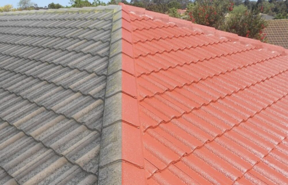 Before and after tiled roof restoration by Protex Roofing Solutions