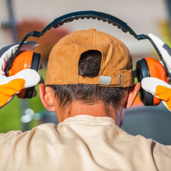 worker putting on ear protection