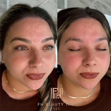 Before and after microblading for natural everyday brows at FH Beauty Ink in Burbank