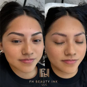 Before and after microblading creating a soft, feathered look by FH Beauty Ink