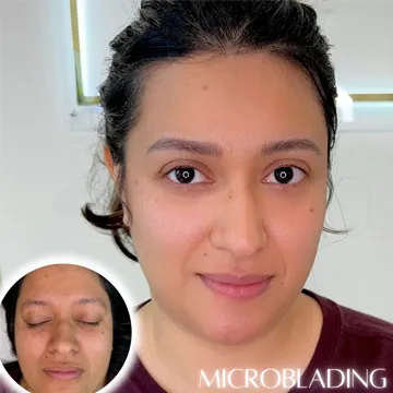 Professional microblading touch-up creating bold defined brow shape by FH Beauty Ink Los Angeles