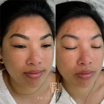 Professional brow consultation and microblading results creating bold defined shape by FH Beauty Ink Los Angeles
