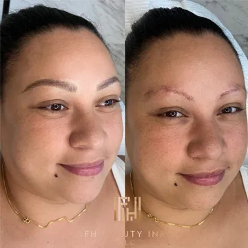 Before and after microblading for natural everyday brows at FH Beauty Ink in Burbank