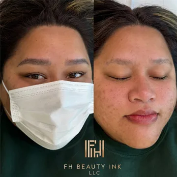 Before and after microblading creating a soft, feathered look by FH Beauty Ink