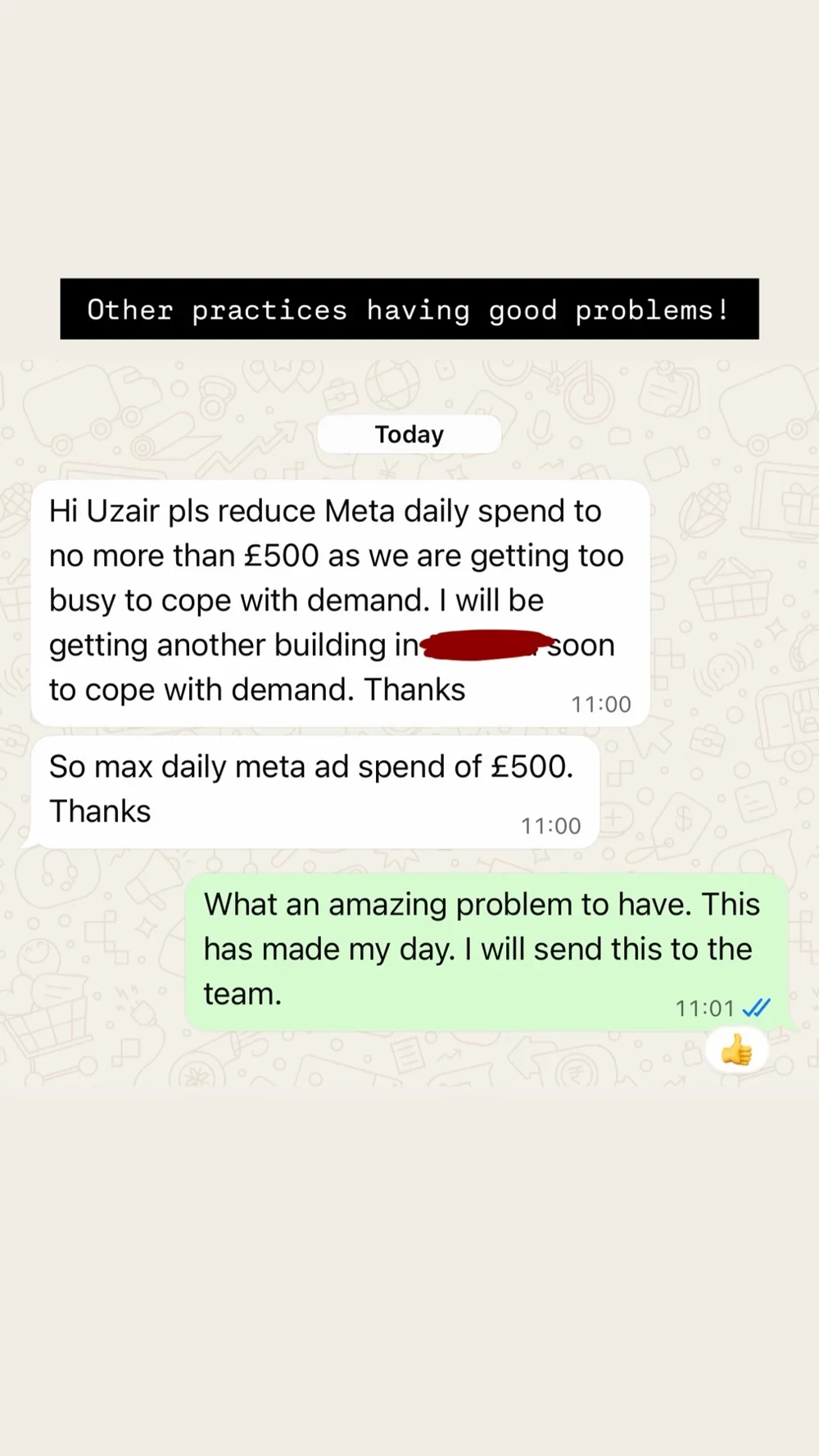 Original client feedback screenshot 4