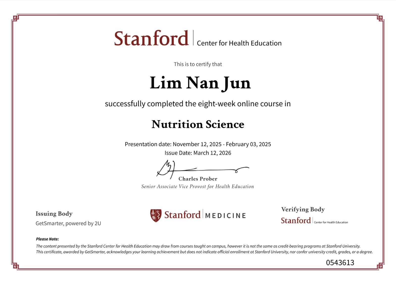Stanford Certificate