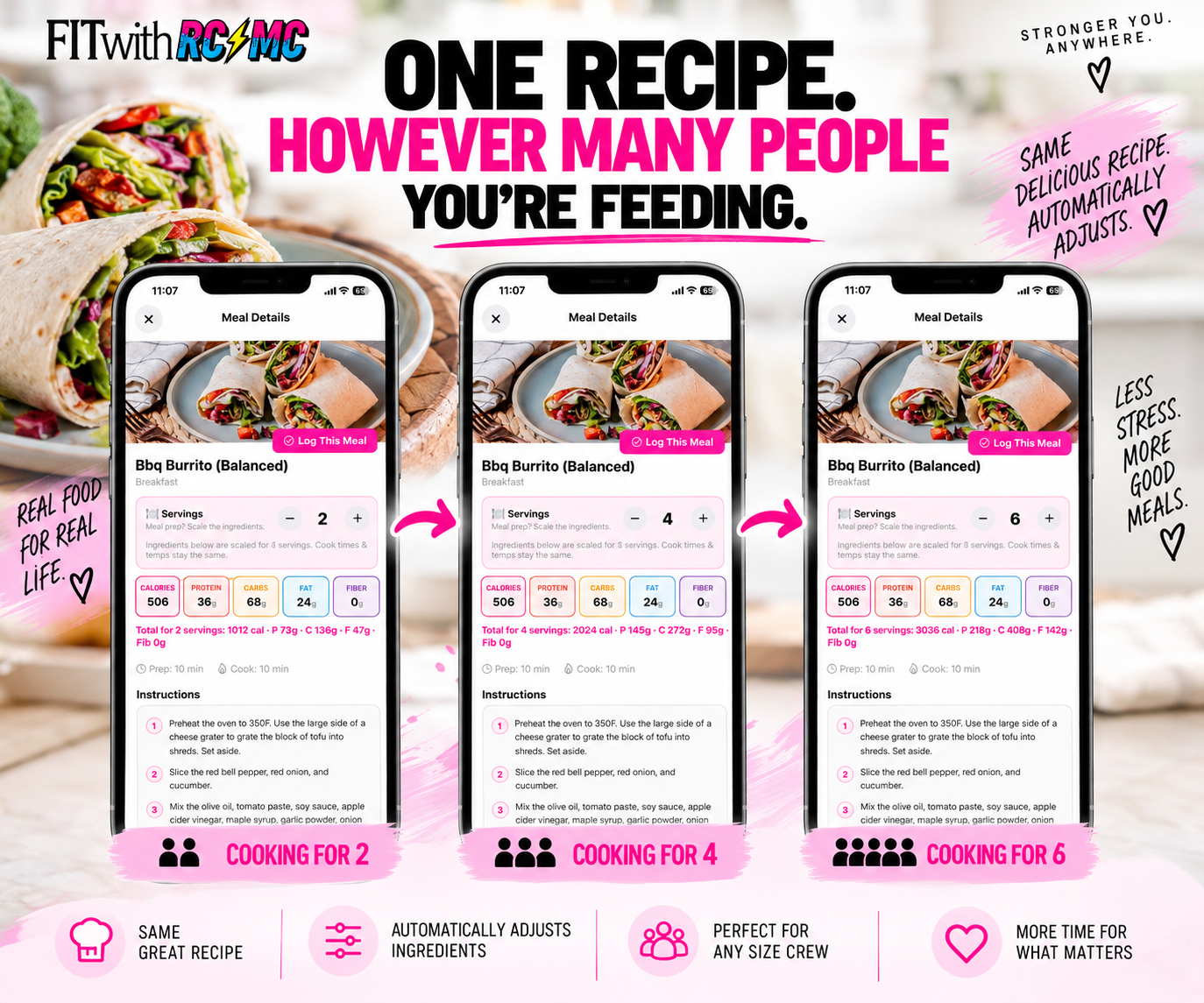 Same recipe adjusted for 2, 4 and 6 servings