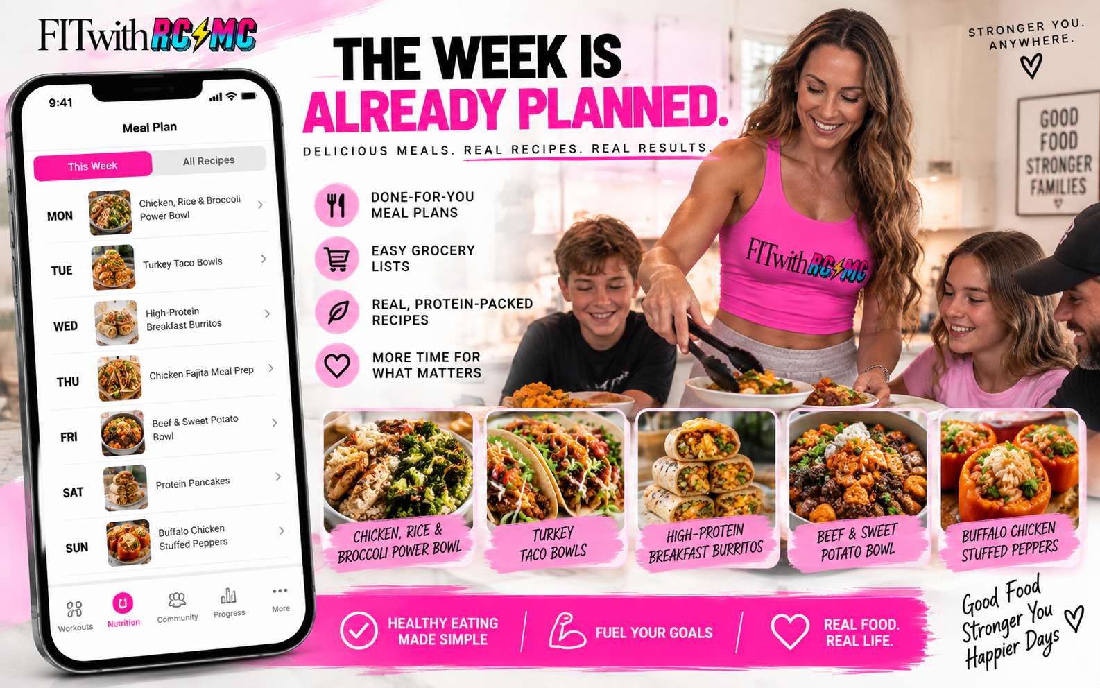Weekly meal planner in the FIT With RCMC app