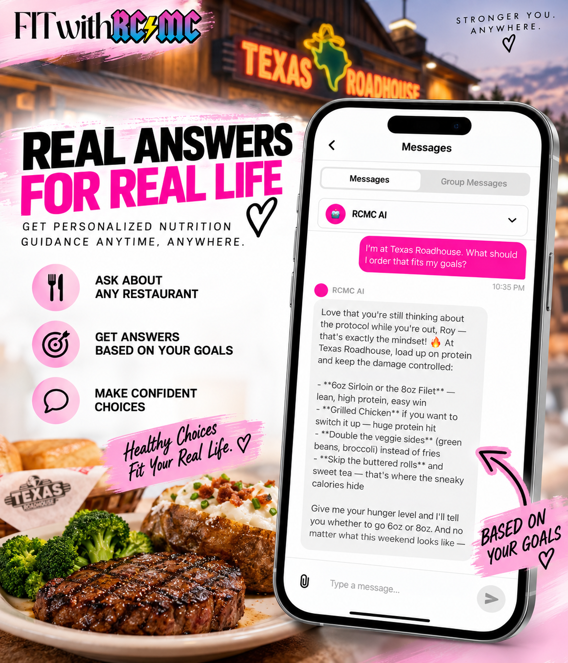 FIT AI conversation helping choose a restaurant order based on goals